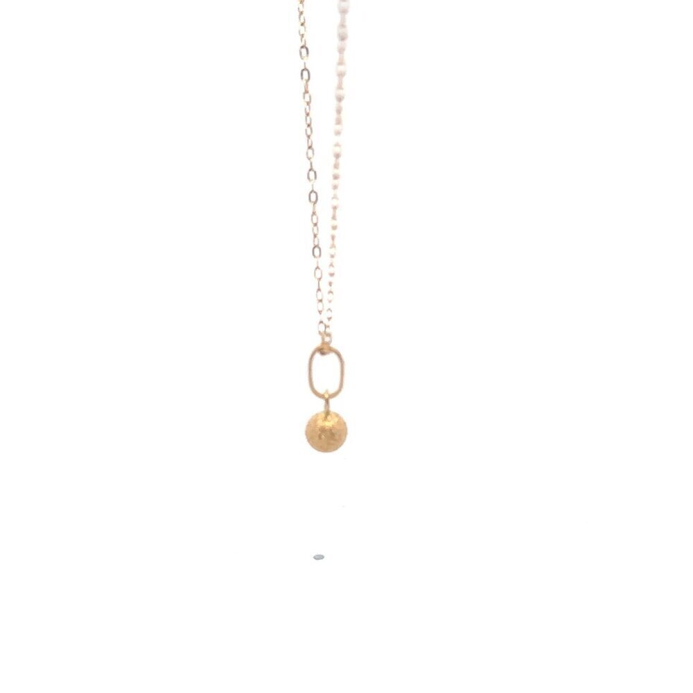18K Gold Necklace Chain 17.75 inches Pendant Ball Frosted - Picture 4 of 8